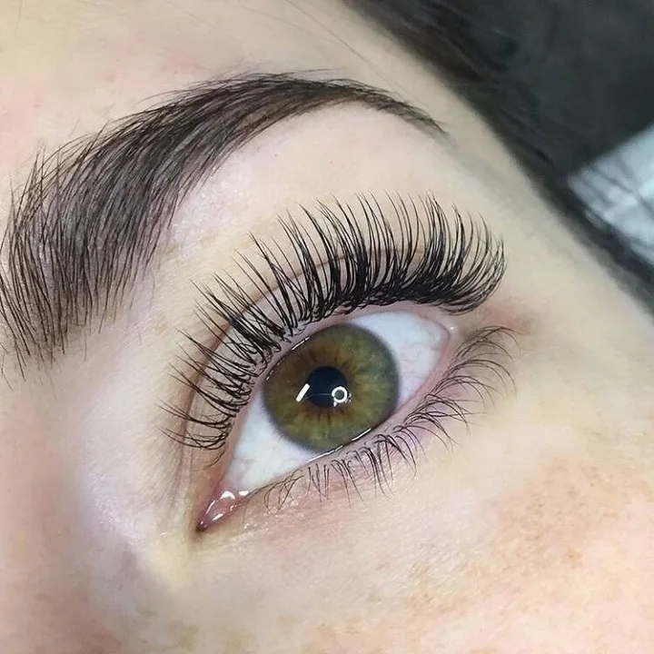 Close-up of a classic lash extension set with individually defined lashes